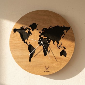 Reloj de pared mapamundi de madera de 40 cm