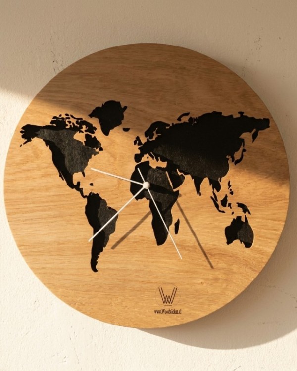 Reloj de Pared Mapamundi 40cm | Madera Calada Premium